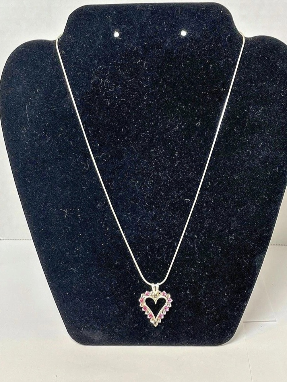Necklace Silver Heart Bright Pink Clear Round Cubic Zirconia Sterling 925 Chain